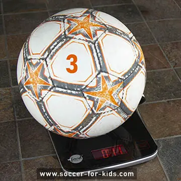Size 3 soccer ball on kitchen scale